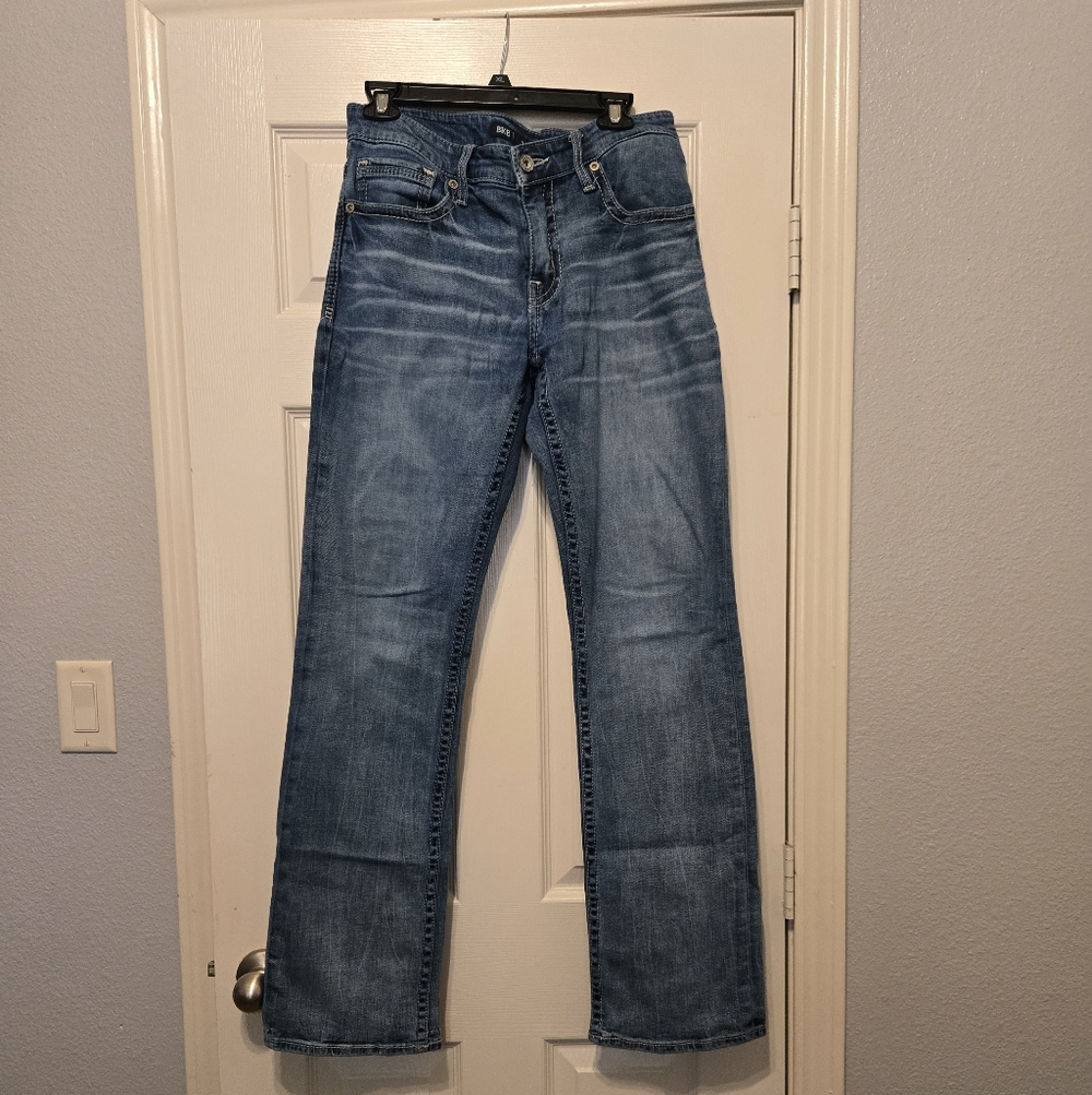 BKE Carter, 31x34 Men's Light Wash Blue Bootcut, SEAM TORN LEFT BACK POCKET.